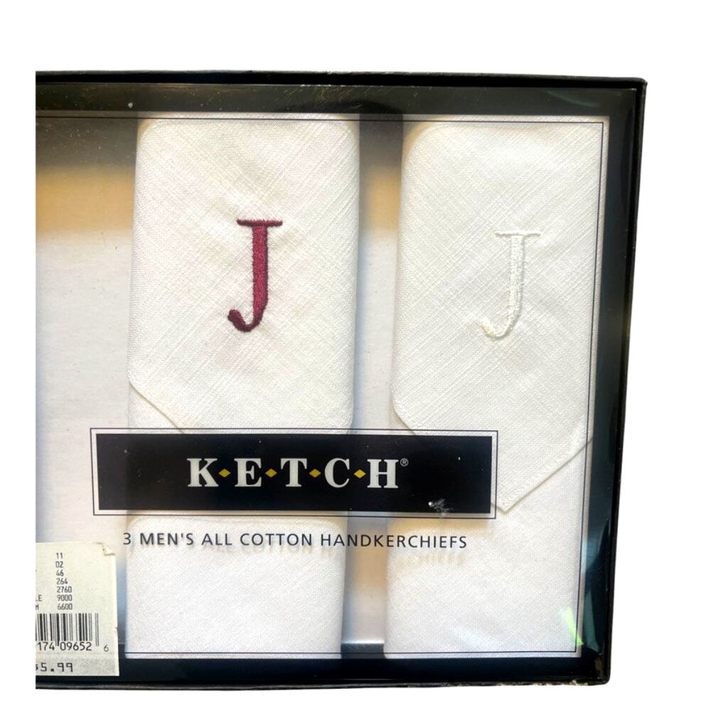 Set of 2 VINTAGE Men's Monogrammed Initial "J" Cotton Handkerchief | White KETCH